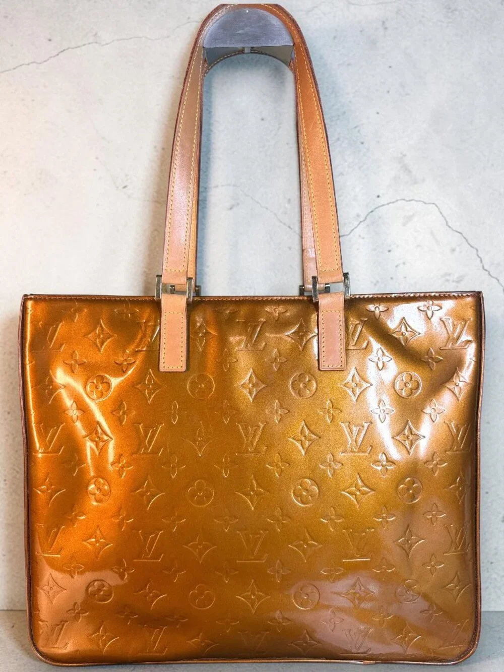 Louis Vuitton Bronze Monogram Vernis Patent Leather Columbus Tote with COA